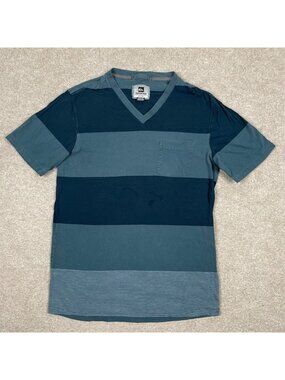 Quiksilver Pocket T Shirt Men's Size M Blue Short Sleeve V Neck Logo Striped VTG